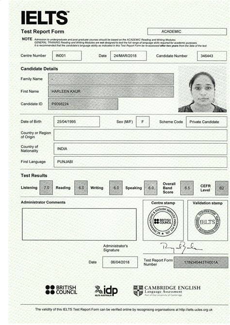 ielts test report form trf